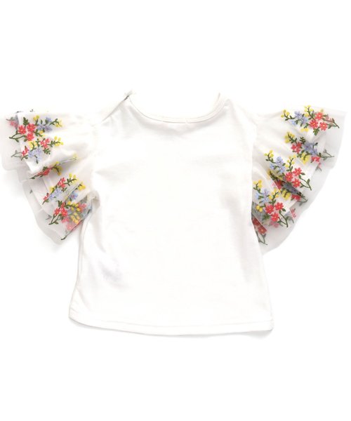 Seraph（セラフ）の「チュール刺繍袖Tシャツ（Tシャツ/カットソー・キッズ・ブラック/ピンク/オフホワイト・95/140/110/90/100/80/120/130）」の12枚目の写真