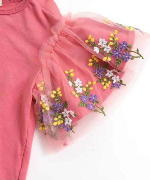 Seraph（セラフ）の「チュール刺繍袖Tシャツ（Tシャツ/カットソー・キッズ・ブラック/ピンク/オフホワイト・95/140/110/90/100/80/120/130）」の15枚目の写真