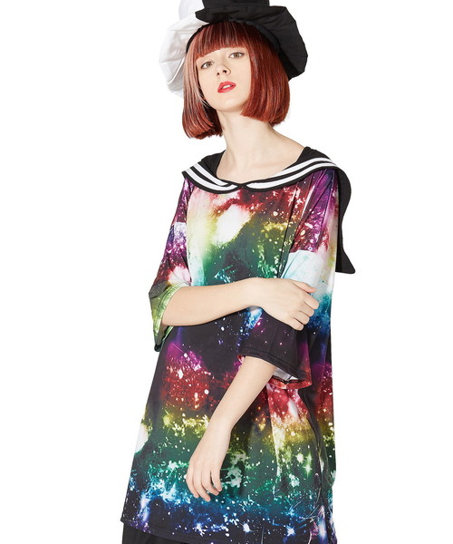 ankoROCK（アンコロック）の「ギャラクシーラインセーラーＴシャツ -メガビッグ-（Tシャツ/カットソー・レディース・A・ONE SIZE）」の9枚目の写真