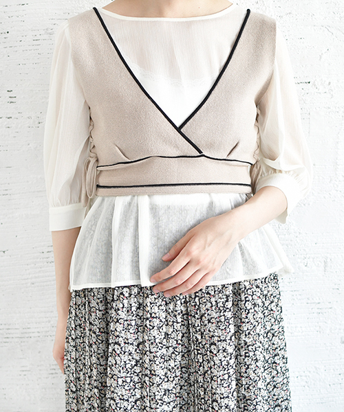 PairPair（ペアペア）の「ニットビスチェ×シアーブラウスセット（シャツ/ブラウス・レディース・ブラック/ベージュ/ブラウン系その他・FREE）」の3枚目の写真