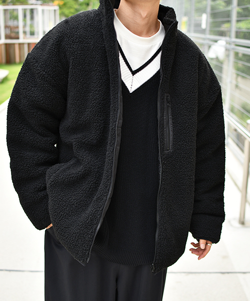 kutir（クティール）の「リバーシブルボアジャケット（ブルゾン・メンズ・チャコールグレー/ブラック/ベージュ・SMALL/MEDIUM/LARGE/X-LARGE）」の21枚目の写真