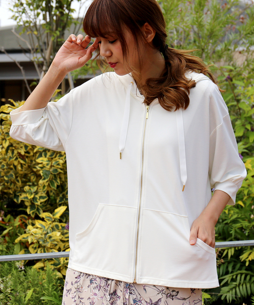 MARLENE JOBERT（マルレーヌ　ジョベル）の「６分袖パーカー（パーカー・レディース・カーキ/オフホワイト/ネイビー・M）」の2枚目の写真