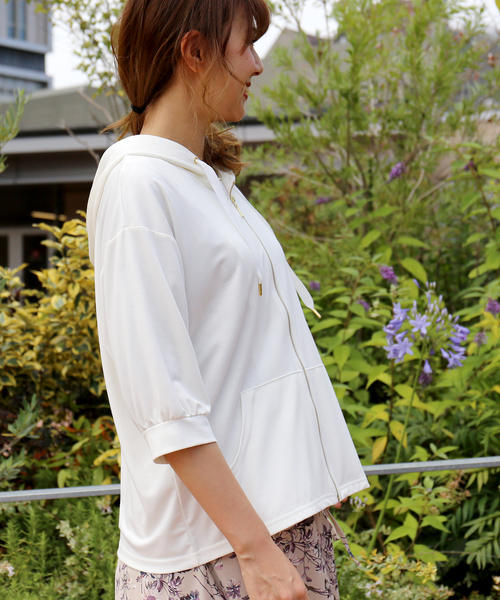 MARLENE JOBERT（マルレーヌ　ジョベル）の「６分袖パーカー（パーカー・レディース・カーキ/オフホワイト/ネイビー・M）」の8枚目の写真