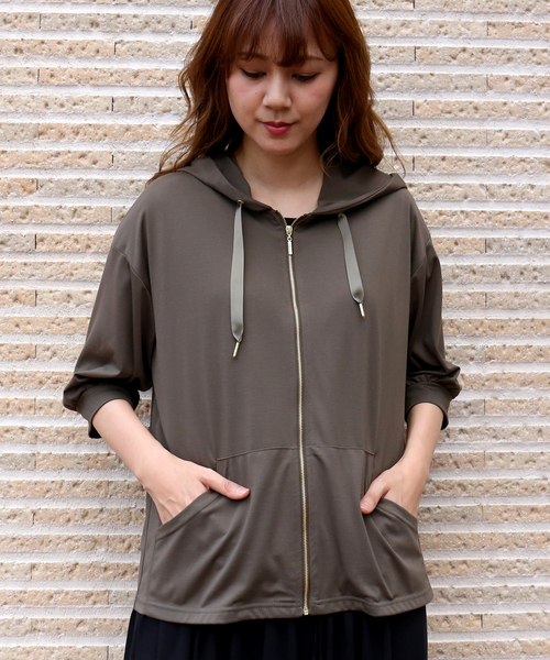 MARLENE JOBERT（マルレーヌ　ジョベル）の「６分袖パーカー（パーカー・レディース・カーキ/オフホワイト/ネイビー・M）」の12枚目の写真