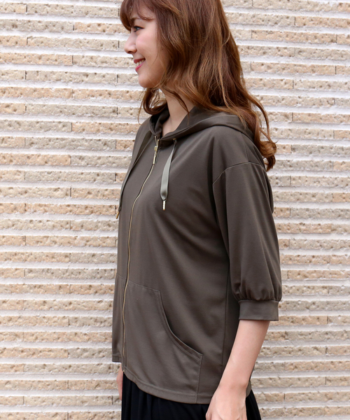 MARLENE JOBERT（マルレーヌ　ジョベル）の「６分袖パーカー（パーカー・レディース・カーキ/オフホワイト/ネイビー・M）」の13枚目の写真