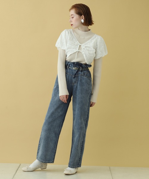 one after another NICE CLAUP（ワンアフターアナザーナイスクラップ）の「チロルブラウス＋リブニットセット（ニット/セーター・レディース・オフホワイト/ミント/ライトベージュ・FREE）」の8枚目の写真