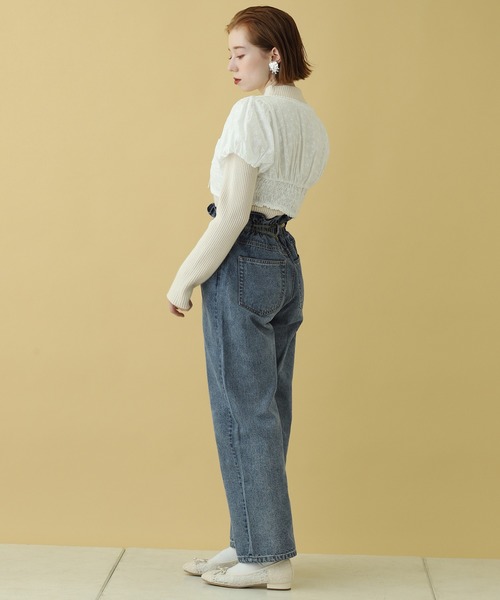 one after another NICE CLAUP（ワンアフターアナザーナイスクラップ）の「チロルブラウス＋リブニットセット（ニット/セーター・レディース・オフホワイト/ミント/ライトベージュ・FREE）」の4枚目の写真