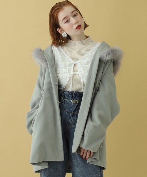 one after another NICE CLAUP（ワンアフターアナザーナイスクラップ）の「チロルブラウス＋リブニットセット（ニット/セーター・レディース・オフホワイト/ミント/ライトベージュ・FREE）」の9枚目の写真