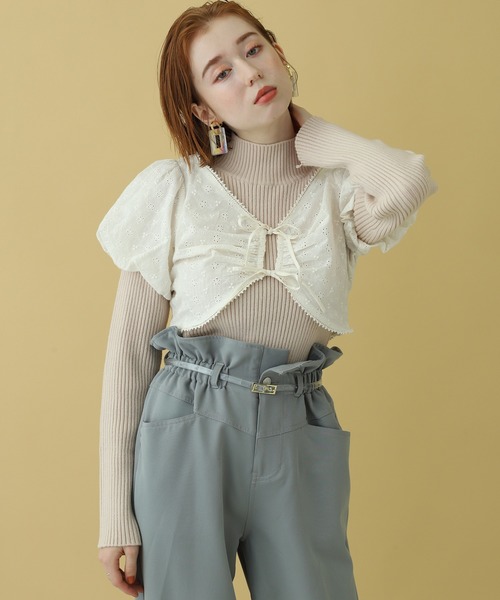 one after another NICE CLAUP（ワンアフターアナザーナイスクラップ）の「チロルブラウス＋リブニットセット（ニット/セーター・レディース・オフホワイト/ミント/ライトベージュ・FREE）」の19枚目の写真