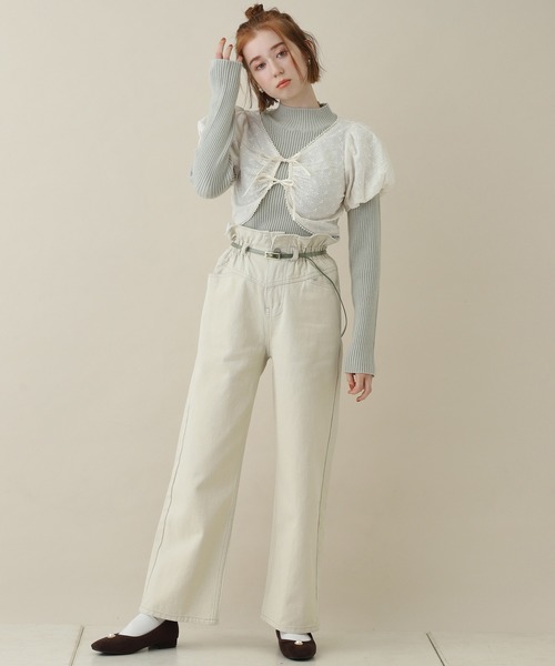 one after another NICE CLAUP（ワンアフターアナザーナイスクラップ）の「チロルブラウス＋リブニットセット（ニット/セーター・レディース・オフホワイト/ミント/ライトベージュ・FREE）」の20枚目の写真