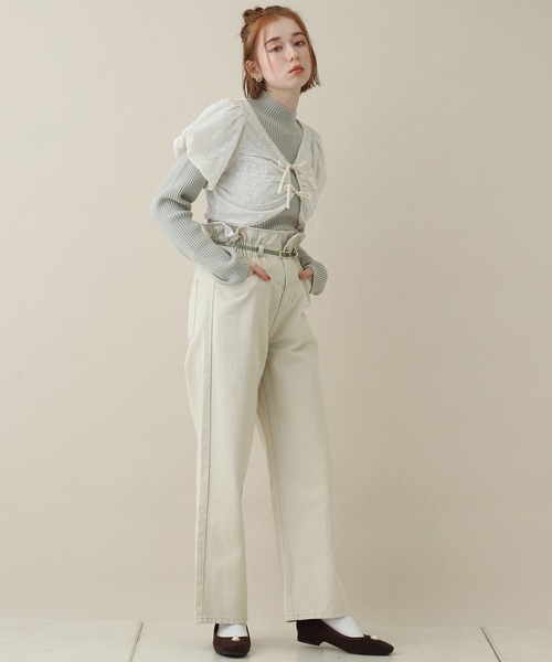 one after another NICE CLAUP（ワンアフターアナザーナイスクラップ）の「チロルブラウス＋リブニットセット（ニット/セーター・レディース・オフホワイト/ミント/ライトベージュ・FREE）」の13枚目の写真