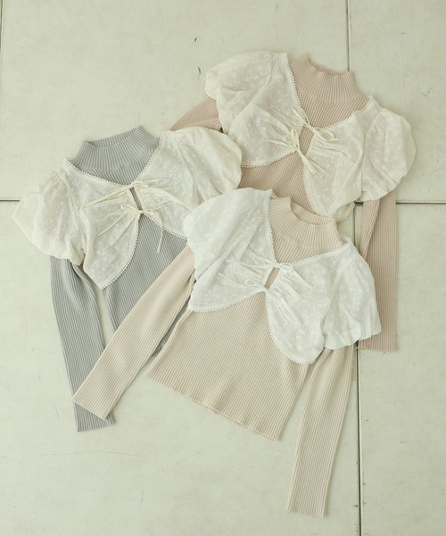 one after another NICE CLAUP（ワンアフターアナザーナイスクラップ）の「チロルブラウス＋リブニットセット（ニット/セーター・レディース・オフホワイト/ミント/ライトベージュ・FREE）」の21枚目の写真