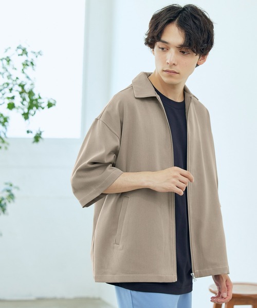 MONO-MART(モノマート)の「TRストレッチ ステッチ ジップアップシャツ(1/2 sleeve)(シャツ/ブラウス・メンズ・ライトグレー/ブラック/ネイビー/ベージュ系その他/グリーン系その他・FREE)」の4枚目の写真