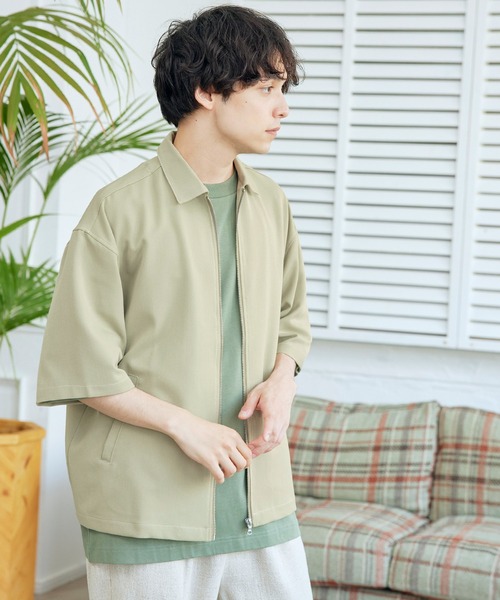 MONO-MART(モノマート)の「TRストレッチ ステッチ ジップアップシャツ(1/2 sleeve)(シャツ/ブラウス・メンズ・ライトグレー/ブラック/ネイビー/ベージュ系その他/グリーン系その他・FREE)」の5枚目の写真