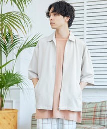 TRストレッチ ステッチ ジップアップシャツ(1/2 sleeve)
