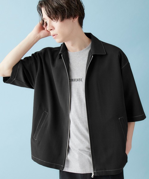 MONO-MART(モノマート)の「TRストレッチ ステッチ ジップアップシャツ(1/2 sleeve)(シャツ/ブラウス・メンズ・ライトグレー/ブラック/ネイビー/ベージュ系その他/グリーン系その他・FREE)」の2枚目の写真