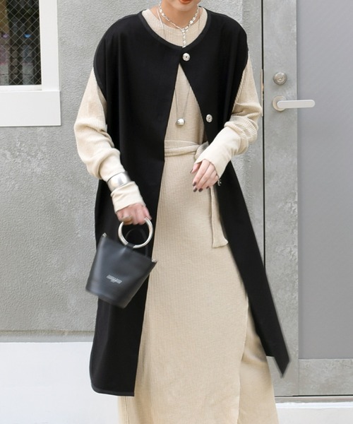 Marient(マリエント)の「パイピングトレンチジレ/ロングベスト(ベスト・レディース・ベージュ/ブラック・FREE)」の15枚目の写真