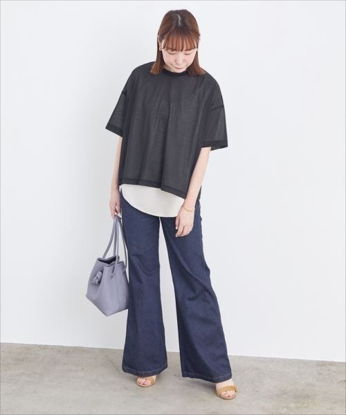 ADAM ET ROPE'（アダムエロペ）の「シアーWIDE-TEE（Tシャツ/カットソー・レディース・ブラック/ベージュ系その他・FREE）」の9枚目の写真