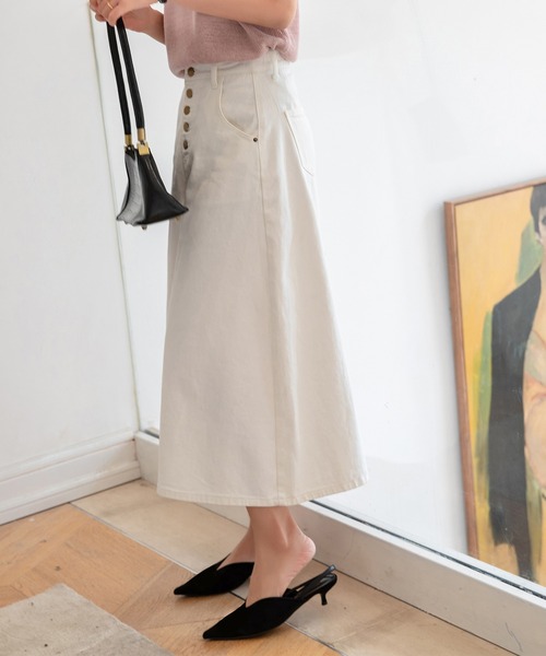 DAY CLOSET（デイ クローゼット）の「レディース キレカジハイウエストデニムスカート（デニムスカート・レディース・ホワイト/ブラック/ベージュ/ブラウン/カーキ/ブルー/アイボリー・M/L）」の20枚目の写真