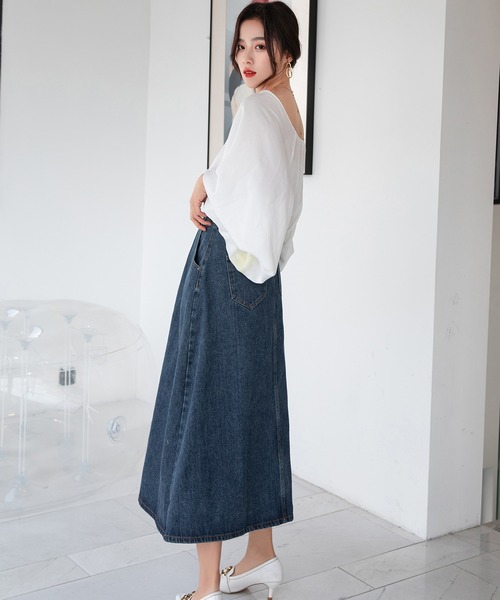 DAY CLOSET（デイ クローゼット）の「レディース キレカジハイウエストデニムスカート（デニムスカート・レディース・ホワイト/ブラック/ベージュ/ブラウン/カーキ/ブルー/アイボリー・M/L）」の17枚目の写真