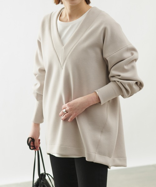 COLONY 2139（コロニートゥーワンスリーナイン）の「エアリーダンボールVネック長袖プルオーバー（スウェット・レディース・ベージュ/ブラック/ミント/オフホワイト・MEDIUM）」の3枚目の写真