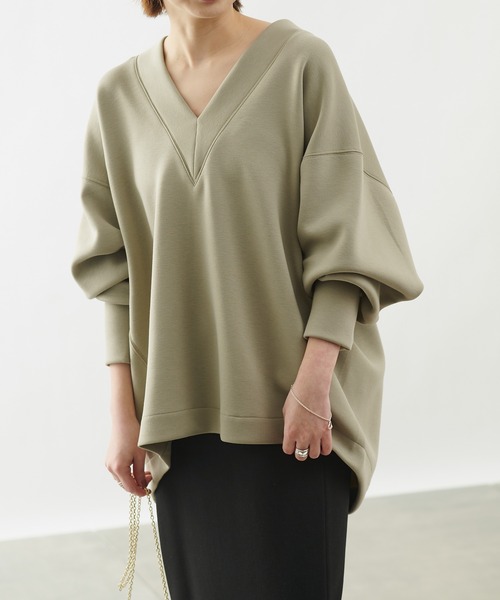 COLONY 2139（コロニートゥーワンスリーナイン）の「エアリーダンボールVネック長袖プルオーバー（スウェット・レディース・ベージュ/ブラック/ミント/オフホワイト・MEDIUM）」の4枚目の写真