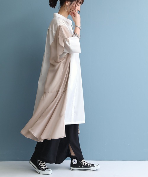 osharewalker（オシャレウォーカー）の「【廃盤】『ランダムヘム異素材配色シャツワンピース』（シャツワンピース・レディース・ブラック/カーキ/オフホワイト・FREE）」の7枚目の写真