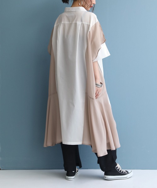 osharewalker（オシャレウォーカー）の「【廃盤】『ランダムヘム異素材配色シャツワンピース』（シャツワンピース・レディース・ブラック/カーキ/オフホワイト・FREE）」の9枚目の写真