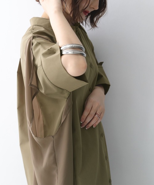 osharewalker（オシャレウォーカー）の「【廃盤】『ランダムヘム異素材配色シャツワンピース』（シャツワンピース・レディース・ブラック/カーキ/オフホワイト・FREE）」の13枚目の写真