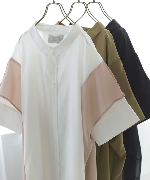 osharewalker（オシャレウォーカー）の「【廃盤】『ランダムヘム異素材配色シャツワンピース』（シャツワンピース・レディース・ブラック/カーキ/オフホワイト・FREE）」の19枚目の写真