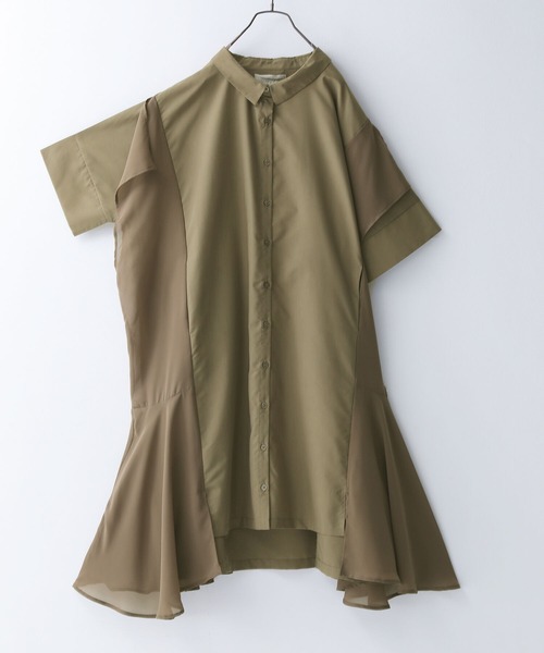 osharewalker（オシャレウォーカー）の「【廃盤】『ランダムヘム異素材配色シャツワンピース』（シャツワンピース・レディース・ブラック/カーキ/オフホワイト・FREE）」の21枚目の写真