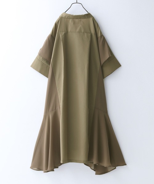 osharewalker（オシャレウォーカー）の「【廃盤】『ランダムヘム異素材配色シャツワンピース』（シャツワンピース・レディース・ブラック/カーキ/オフホワイト・FREE）」の22枚目の写真