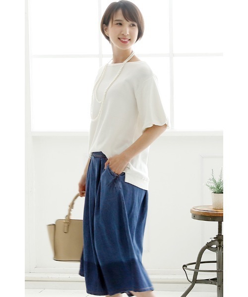 PourVous（プールヴー）の「デニム風配色切り替えスカーチョ（デニムパンツ・レディース・ブルー・4L/L/M/XXL/XL）」の3枚目の写真