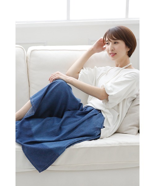 PourVous（プールヴー）の「デニム風配色切り替えスカーチョ（デニムパンツ・レディース・ブルー・4L/L/M/XXL/XL）」の8枚目の写真