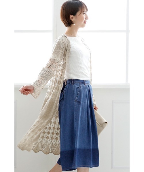 PourVous（プールヴー）の「デニム風配色切り替えスカーチョ（デニムパンツ・レディース・ブルー・4L/L/M/XXL/XL）」の11枚目の写真