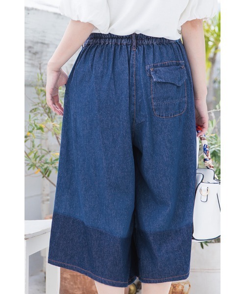 PourVous（プールヴー）の「デニム風配色切り替えスカーチョ（デニムパンツ・レディース・ブルー・4L/L/M/XXL/XL）」の16枚目の写真