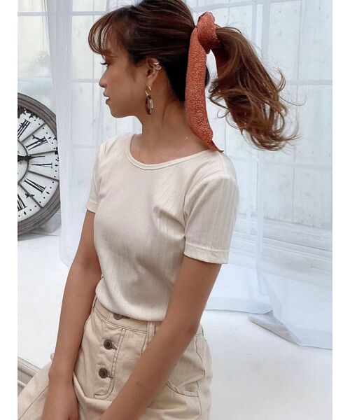 RESEXXY（リゼクシー）の「ランダムドットスカーフ（ストール/ショール・レディース・オフホワイト/ブラック/オレンジ・FREE）」の5枚目の写真