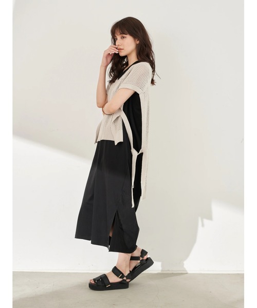 Editt by YECCA VECCA（エディットバイイェッカヴェッカ）の「メッシュ編ミニットベスト　＊（ニット/セーター・レディース・ライトグレー/ブラック/ベージュ・FREE）」の6枚目の写真