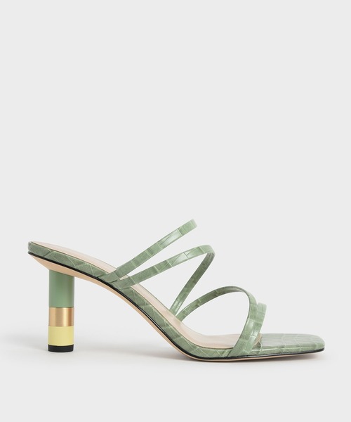CHARLES & KEITH(チャールズ & キース)の「クロックエフェクト シリンドリカルヒールミュール / Croc-Effect Cylindrical Heel Mules(サンダル・レディース・その他1/その他4/ホワイト系その他3/ブラック系その他4・22.5cm/23cm/23.5cm/24.5cm/25cm/25.5cm)」の4枚目の写真