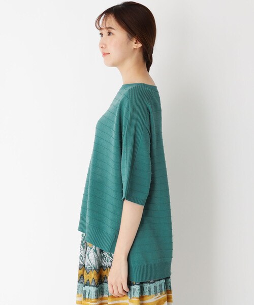 smart pink(スマートピンク)の「◆【手洗い可】ペーパー混ホールガーメント(R)ボーダーニット(ニット/セーター・レディース・グリーン/マスタード/ライトベージュ・88)」の10枚目の写真