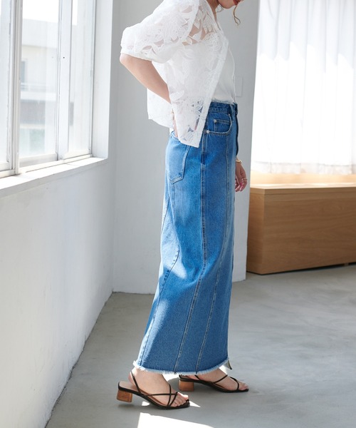 DISCOAT（ディスコート）の「リメイク風デニムナロースカート（デニムスカート・レディース・ブラック/ブルー・MEDIUM/LARGE）」の12枚目の写真