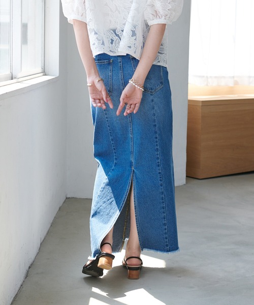 DISCOAT（ディスコート）の「リメイク風デニムナロースカート（デニムスカート・レディース・ブラック/ブルー・MEDIUM/LARGE）」の15枚目の写真