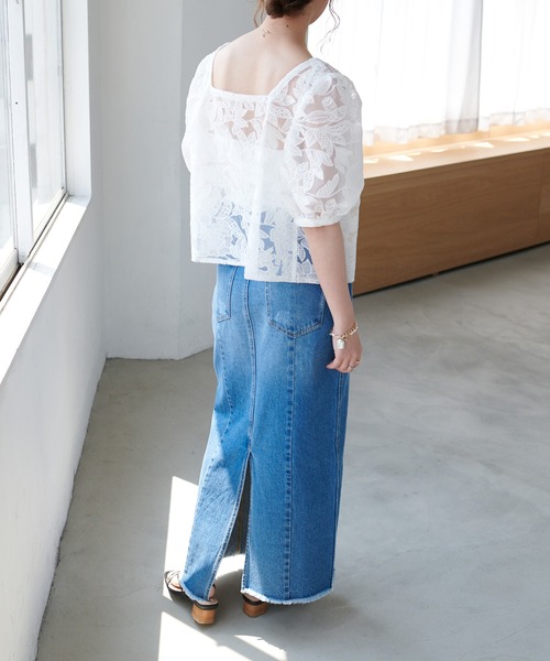 DISCOAT（ディスコート）の「リメイク風デニムナロースカート（デニムスカート・レディース・ブラック/ブルー・MEDIUM/LARGE）」の13枚目の写真