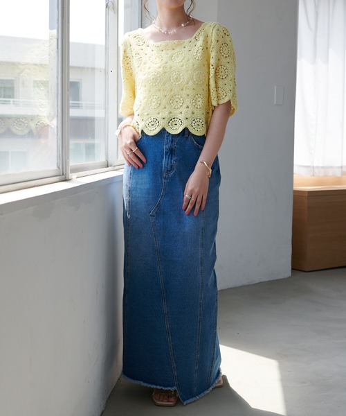 DISCOAT（ディスコート）の「リメイク風デニムナロースカート（デニムスカート・レディース・ブラック/ブルー・MEDIUM/LARGE）」の17枚目の写真