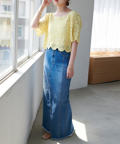 DISCOAT（ディスコート）の「リメイク風デニムナロースカート（デニムスカート・レディース・ブラック/ブルー・MEDIUM/LARGE）」の18枚目の写真