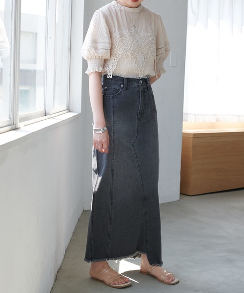 DISCOAT（ディスコート）の「リメイク風デニムナロースカート（デニムスカート・レディース・ブラック/ブルー・MEDIUM/LARGE）」の3枚目の写真