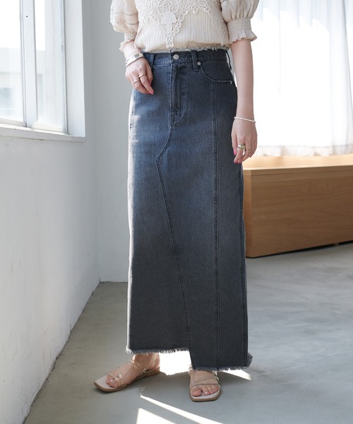 DISCOAT（ディスコート）の「リメイク風デニムナロースカート（デニムスカート・レディース・ブラック/ブルー・MEDIUM/LARGE）」の5枚目の写真