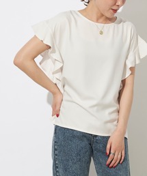 シルクタッチ袖フリルブラウス