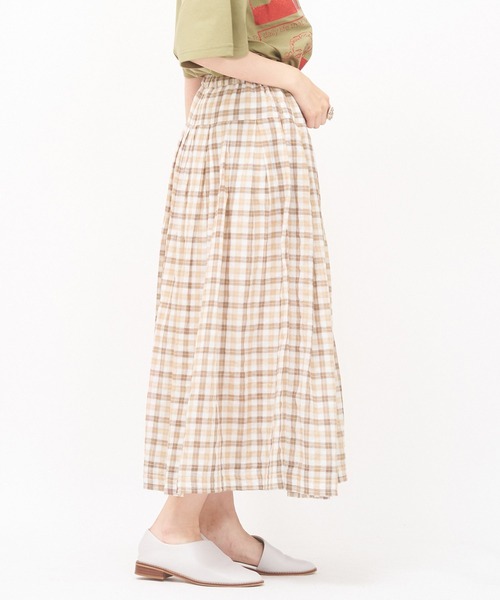 AS KNOW AS de base（アズノゥアズドゥバズ）の「おギンガム深タックスカート（スカート・レディース・ブラウン系/ブルー系・FREE）」の9枚目の写真