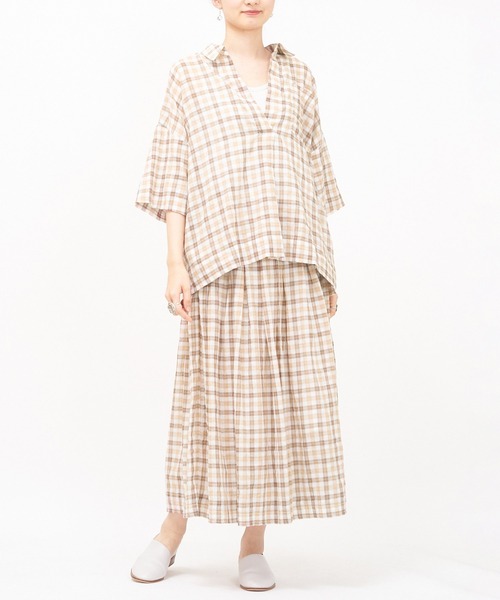 AS KNOW AS de base（アズノゥアズドゥバズ）の「おギンガム深タックスカート（スカート・レディース・ブラウン系/ブルー系・FREE）」の12枚目の写真